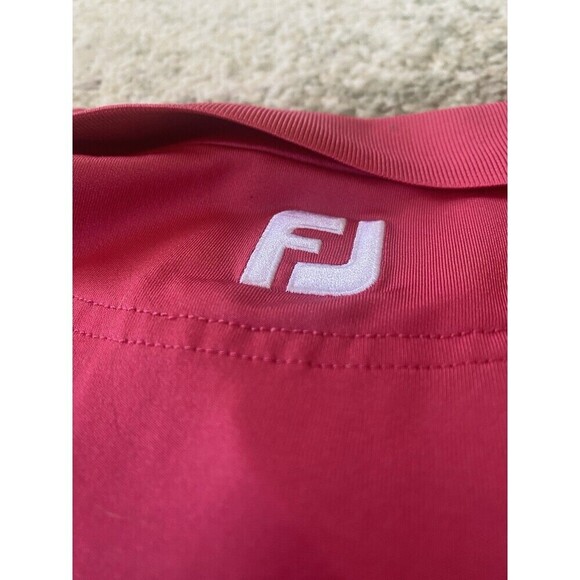 Foot Joy FJ Polo Shirt Sz L Deep Pink Design White Stripe Short Sleeve Golf Logo - Picture 7 of 7